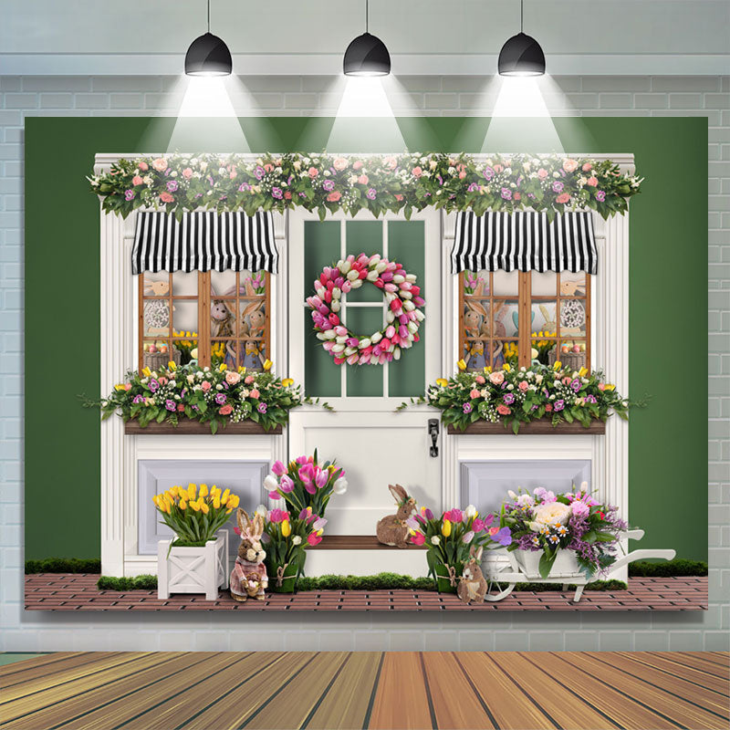 Foral Bunny Spring Happy Easters Day Backdrop#N#– Lofaris