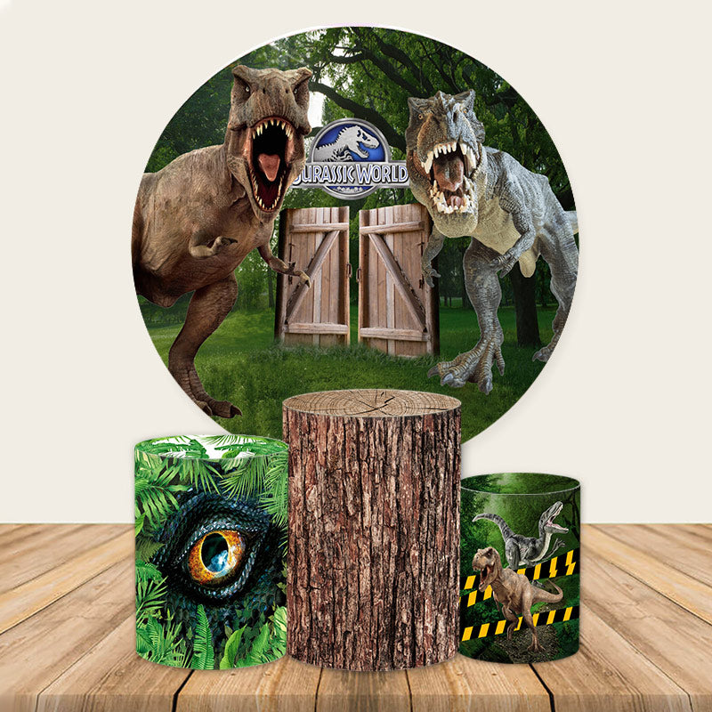 Lofaris Forest And Dinosaur World Round Boys Birthday Backdrop Kit