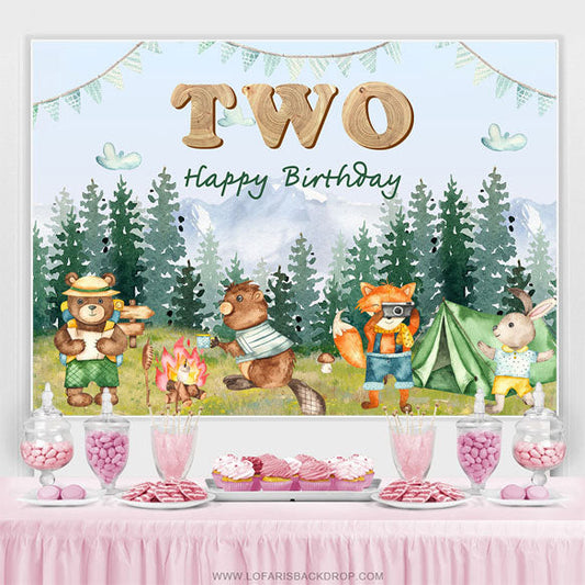 Lofaris Forest Animals Camping Happy 2nd Birthday Backdrop