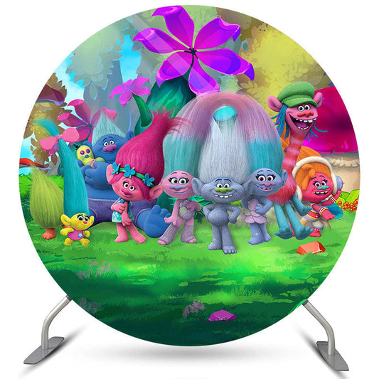 Lofaris Forest Cartoon Character Round Happy Birthday Backdrop