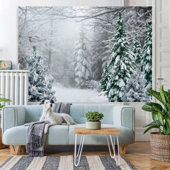 Lofaris Forest Green Tree And White Snowflake Winter Backdrop