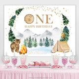 Load image into Gallery viewer, Lofaris Forest Jungle Bear Camping Happy 1St Birthday Backdrop