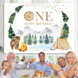Load image into Gallery viewer, Lofaris Forest Jungle Bear Camping Happy 1St Birthday Backdrop