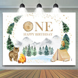 Load image into Gallery viewer, Lofaris Forest Jungle Bear Camping Happy 1St Birthday Backdrop