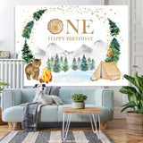 Load image into Gallery viewer, Lofaris Forest Jungle Bear Camping Happy 1St Birthday Backdrop