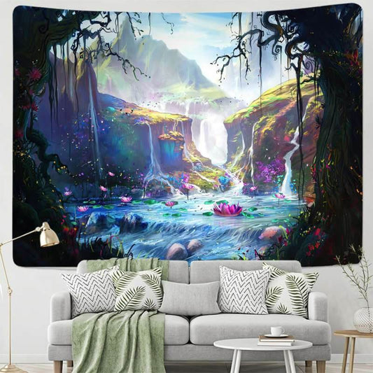 Lofaris Forest Mountain 3D Printed Lake Floral Wall Tapestry