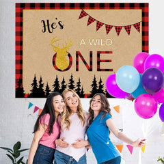 Lofaris Forest Wild One Red Plaid Backdrop for Baby Shower