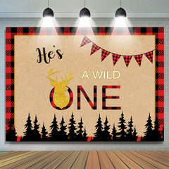 Lofaris Forest Wild One Red Plaid Backdrop for Baby Shower