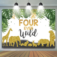 Lofaris Four Ever Wild Animals Green Leaves Birthday Backdrop for Boys