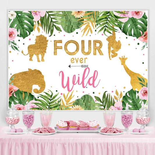 Lofaris Four Ever Wild Jungle Animals 4th Birthday Backdrop
