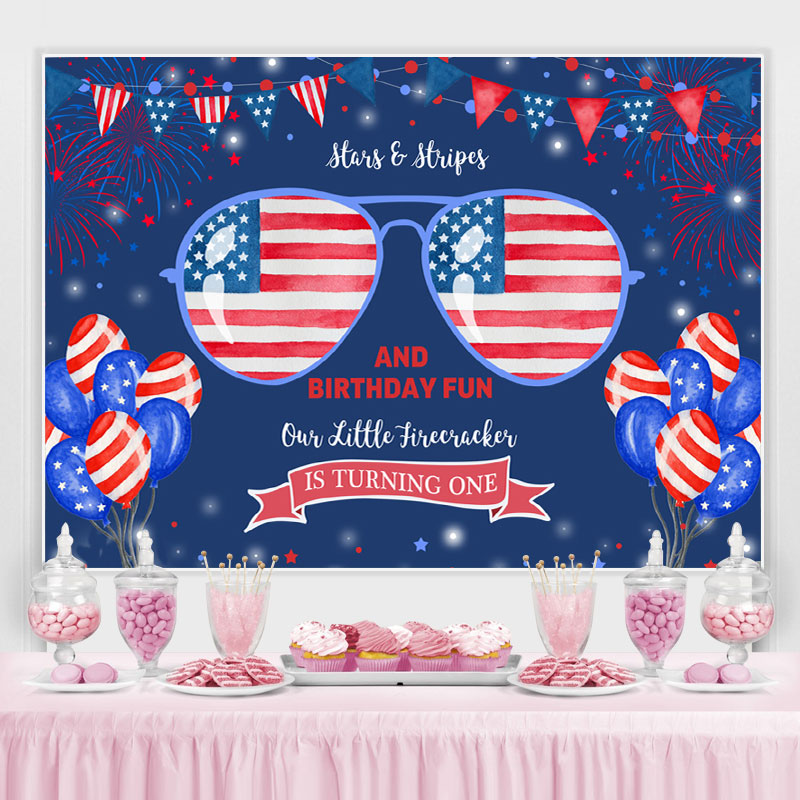 Lofaris Fourth of July Stars and Stripes 1st Birthday Backdrop