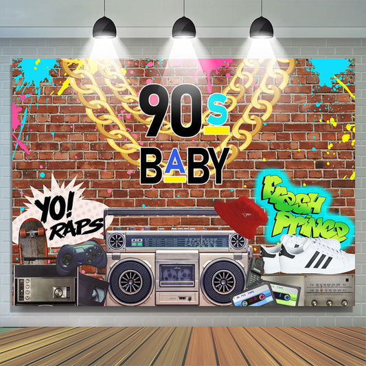 Lofaris Fresh Prince 90s Baby Brick Wall Backdrop For Boy Party