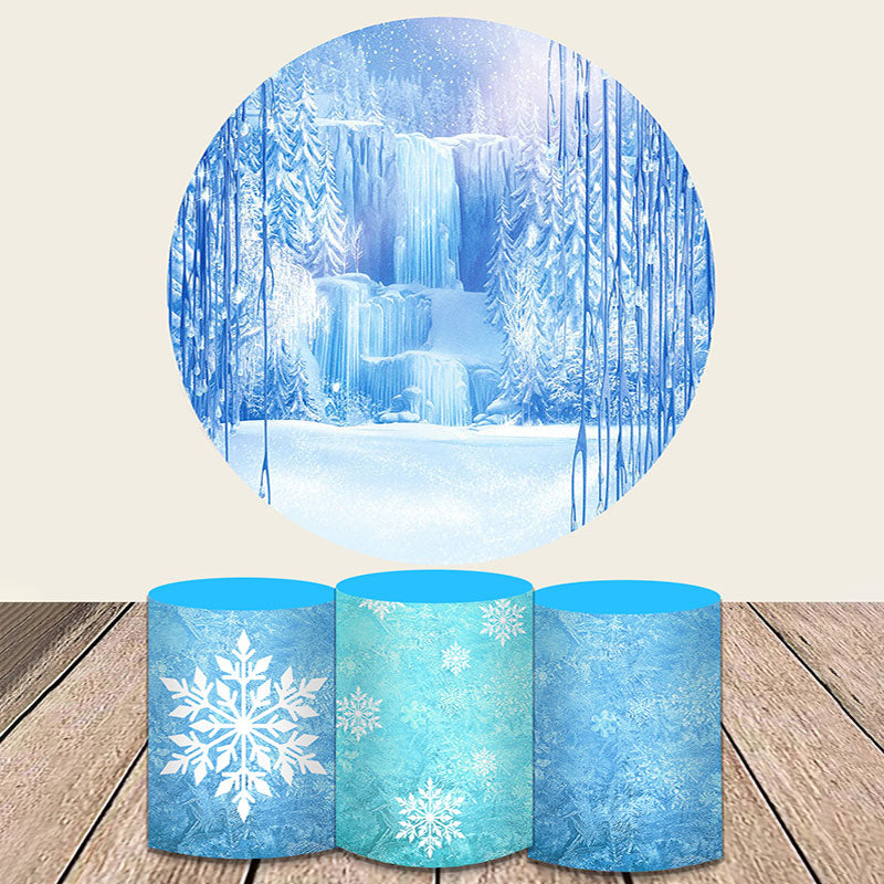 Lofaris Frozen Blue Ice World Round Backdrop Kit For Party