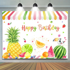 Lofaris Fruits Shop Parrot Happy Birthday Backdrop Decoration