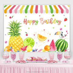 Lofaris Fruits Shop Parrot Happy Birthday Backdrop Decoration