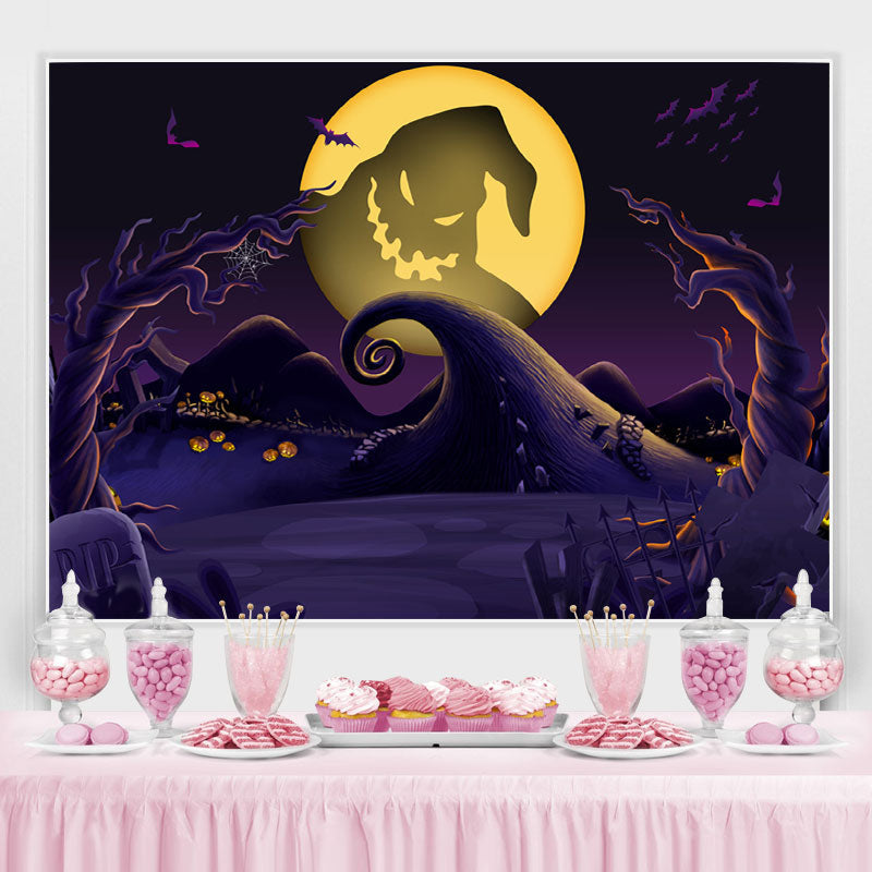 Lofaris Full Moon Scary Graveyard Tree Ghost Pimpkin Halloween Backdrop