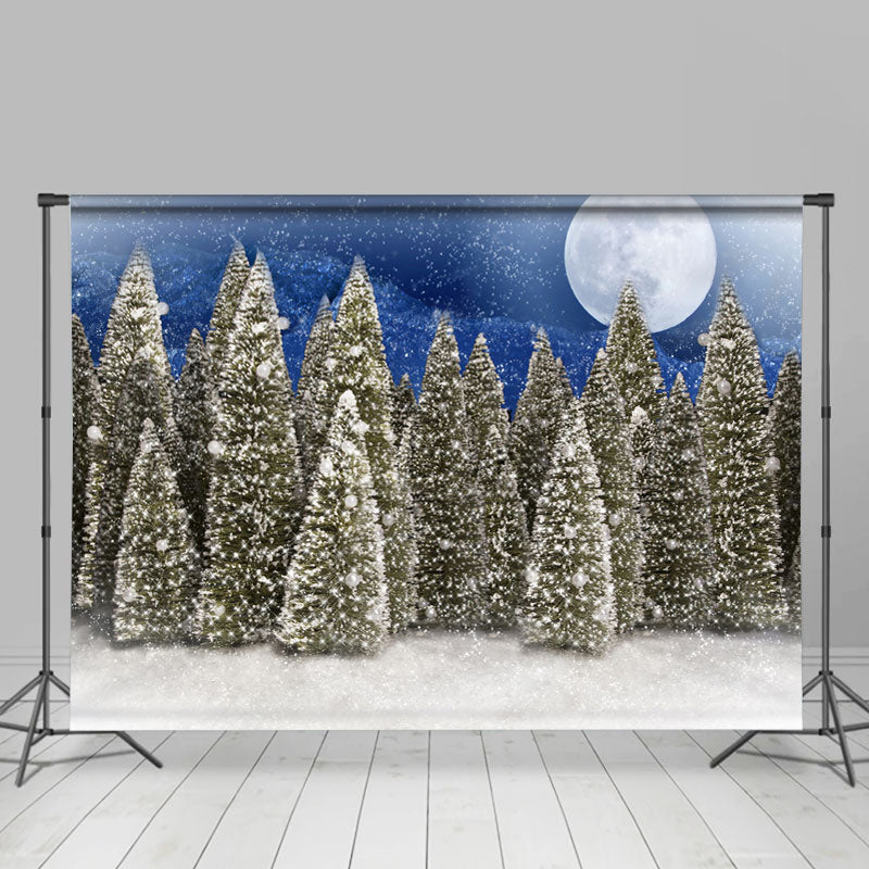 Lofaris Full Moon Snow Blue Night Froest Christmas Photo Backdrop