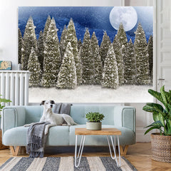 Lofaris Full Moon Snow Blue Night Froest Christmas Photo Backdrop