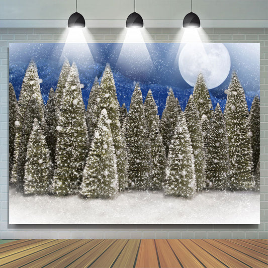Lofaris Full Moon Snow Blue Night Froest Christmas Photo Backdrop