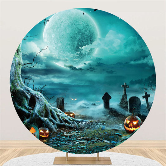 Lofaris Funny Pumpkin And Moon Happy Halloween Round Backdrop