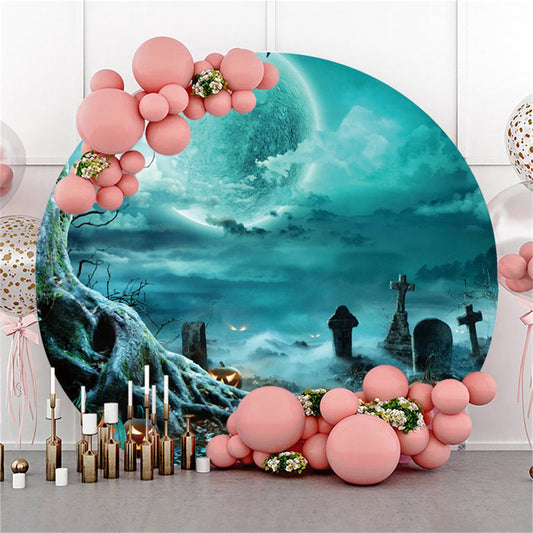Lofaris Funny Pumpkin And Moon Happy Halloween Round Backdrop