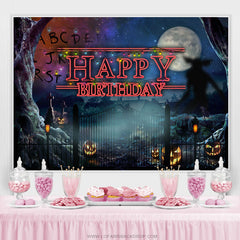 Lofaris Funny Pumpkin Lantern And Moon Happy Birthday Backdorp