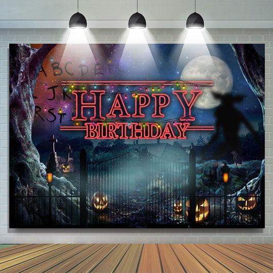 Lofaris Funny Pumpkin Lantern And Moon Happy Birthday Backdorp