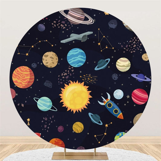 Lofaris Galaxy Black Universe Lovely Round Birthday Backdrop