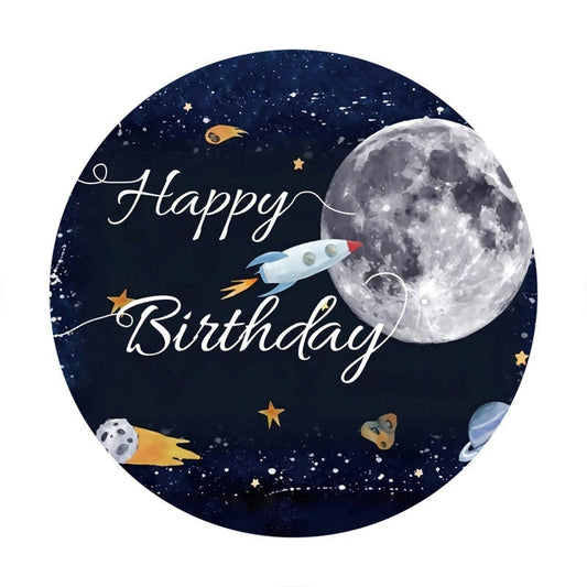 Lofaris Galaxy Rocket Round Happy Birthday Backdrop For Party