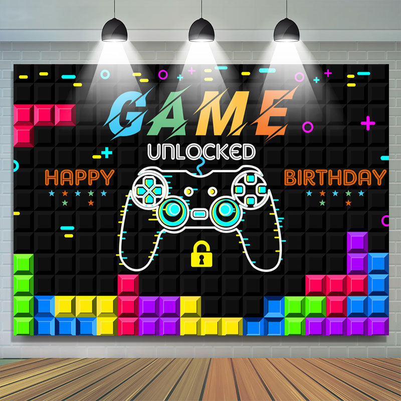 Lofaris Game Console Tetris Happy Birthday Backdorp For Party