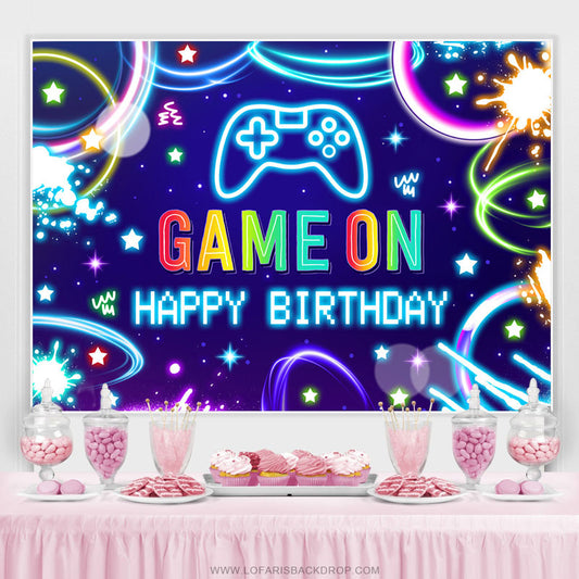 Lofaris Game On Lighting Colorful Happy Birthday Backdrop