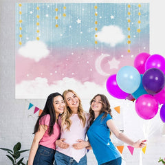 Lofaris Pink Star Moon Clouds Party Baby Shower Backdrop