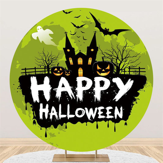 Lofaris Ghost Pumpkin Bat Green Happy Halloween Round Backdrop