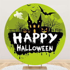 Lofaris Ghost Pumpkin Bat Green Happy Halloween Round Backdrop