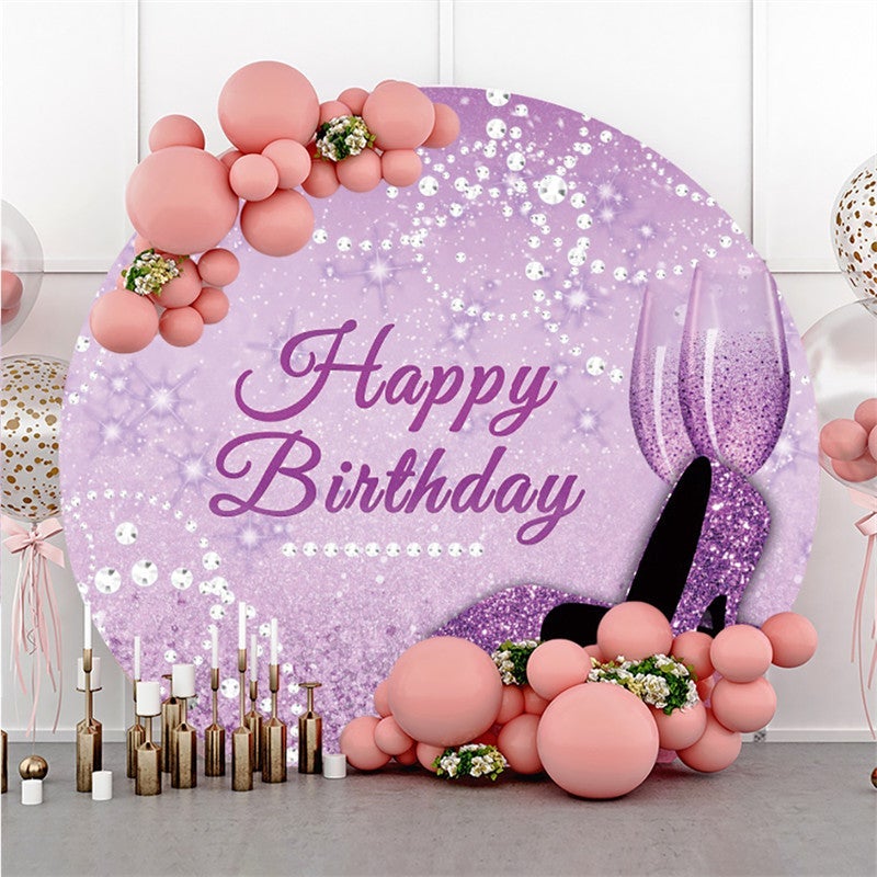 Lofaris Giltter Purple Pearl Circle Happy Birthday Backdrop
