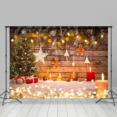 Lofaris Gingerbread Bokeh With Candles Christmas Backdrop