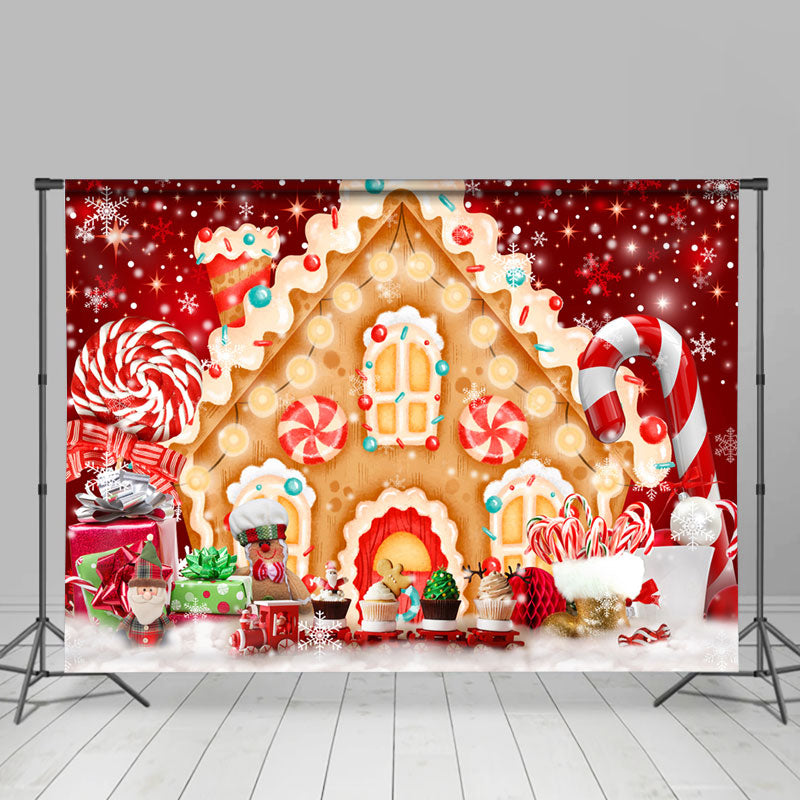 Lofaris Gingerbread House Candy Land Merry Christmas Backdrop