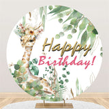 Load image into Gallery viewer, Lofaris Giraffe Green Leaves Happy Birthday Circle Backdrop