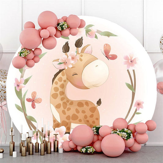 Lofaris Giraffe With Pink Flower Butterfly Circle Backdrop