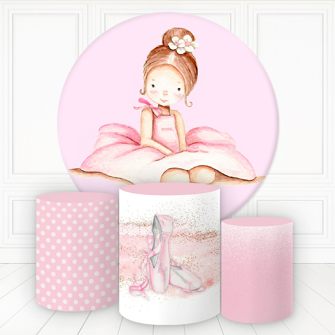 Lofaris Girl In Flower Dress Sit Pink Round Birthday Backdrop Kit