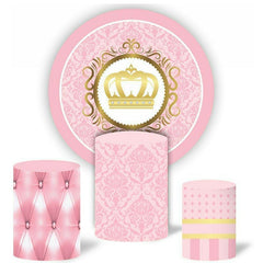 Lofaris Girls Gold Crown Round Pink Birthday Party Backdrop Kit