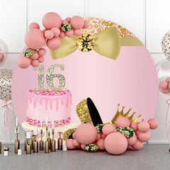 Lofaris Glitter 16 Pink Cake Happy Birthday Circle Backdrop