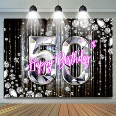 Lofaris Glitter 50th Diamonds Black Bokeh Birthday Backdrop
