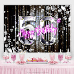 Lofaris Glitter 50th Diamonds Black Bokeh Birthday Backdrop