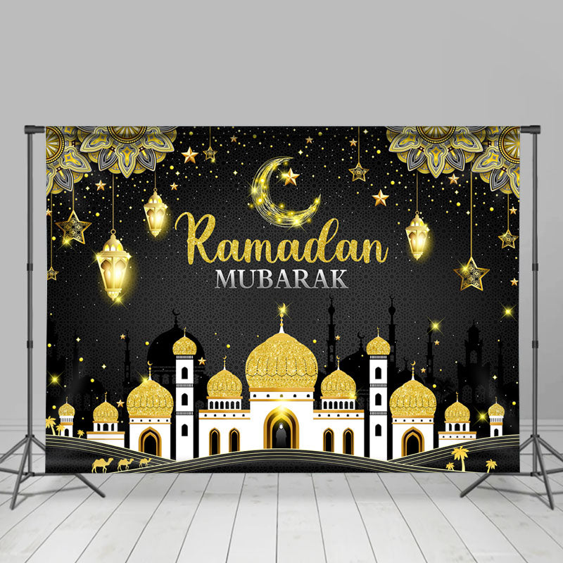 Lofaris Glitter And Black-Golden Ramadan Mubarak Backdrop