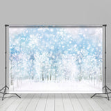 Load image into Gallery viewer, Lofaris Glitter And Blue Snowflakes White Woods Backdrop for Winter