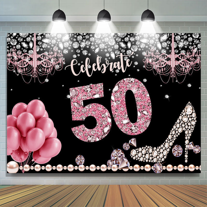 Lofaris Glitter And Bokeh Balloon Happy 50Th Birthday Backdrop