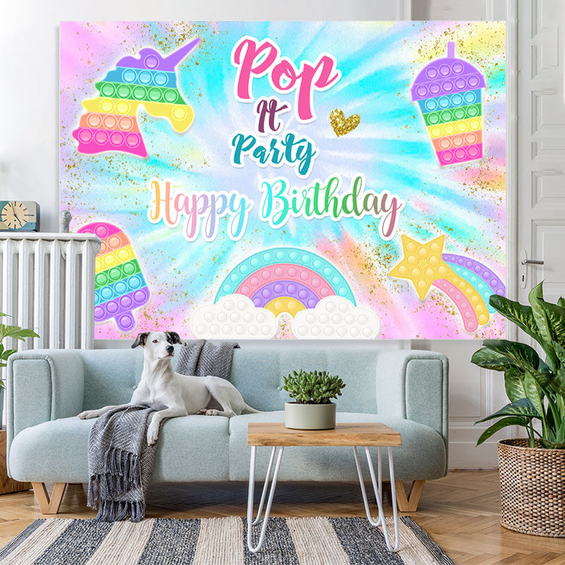 Lofaris POP It Glitter And Colorful Rainbow Birthday Backdrop