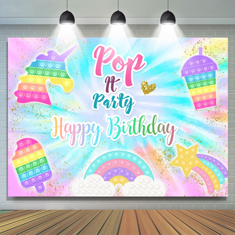 Lofaris POP It Glitter And Colorful Rainbow Birthday Backdrop