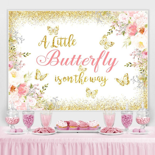 Lofaris Glitter And Floral Butterfly Theme Baby Shower Backdrop